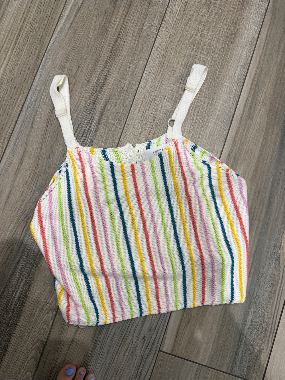 Rainbow Stripe Knit Camisole Tank Top - White Multi